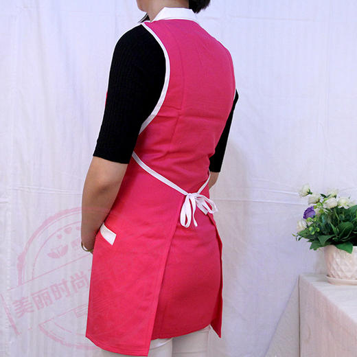 围腰围裙C01美容美甲工作服-玫红色配白领【不退不换】 商品图2