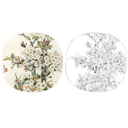 工笔花鸟白描底稿王庆升梨花小品qb24