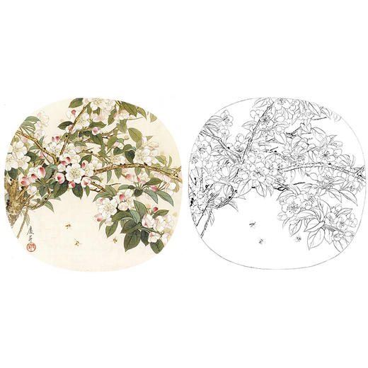 工笔花鸟白描底稿-王庆升海棠花小品-QB23 商品图0