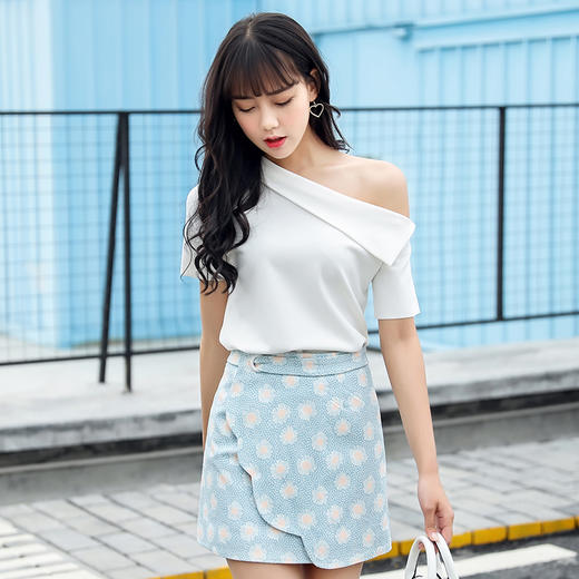 寒冰紫雨一字领女式t恤女士性感百搭短袖上衣服aaa1361