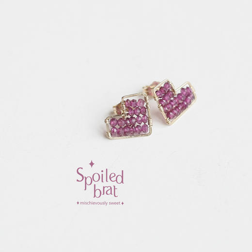 SpoiledBart Jewelry 天然石榴石 心形 耳钉 商品图0