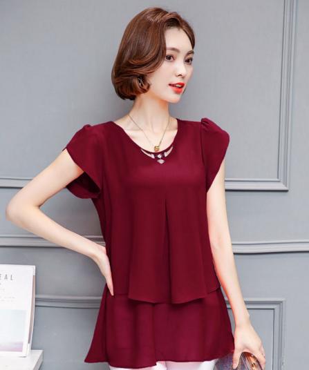 ALYMX536夏季单件荷叶袖甜美纯色雪纺衫 商品图0