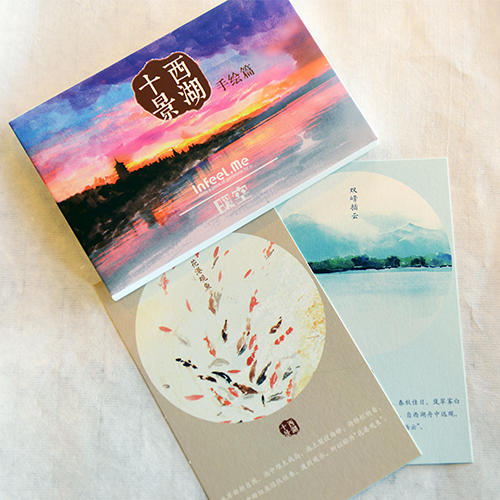 西湖十景手绘篇明信片/杭州西湖景点景区文艺唯美特色明信片