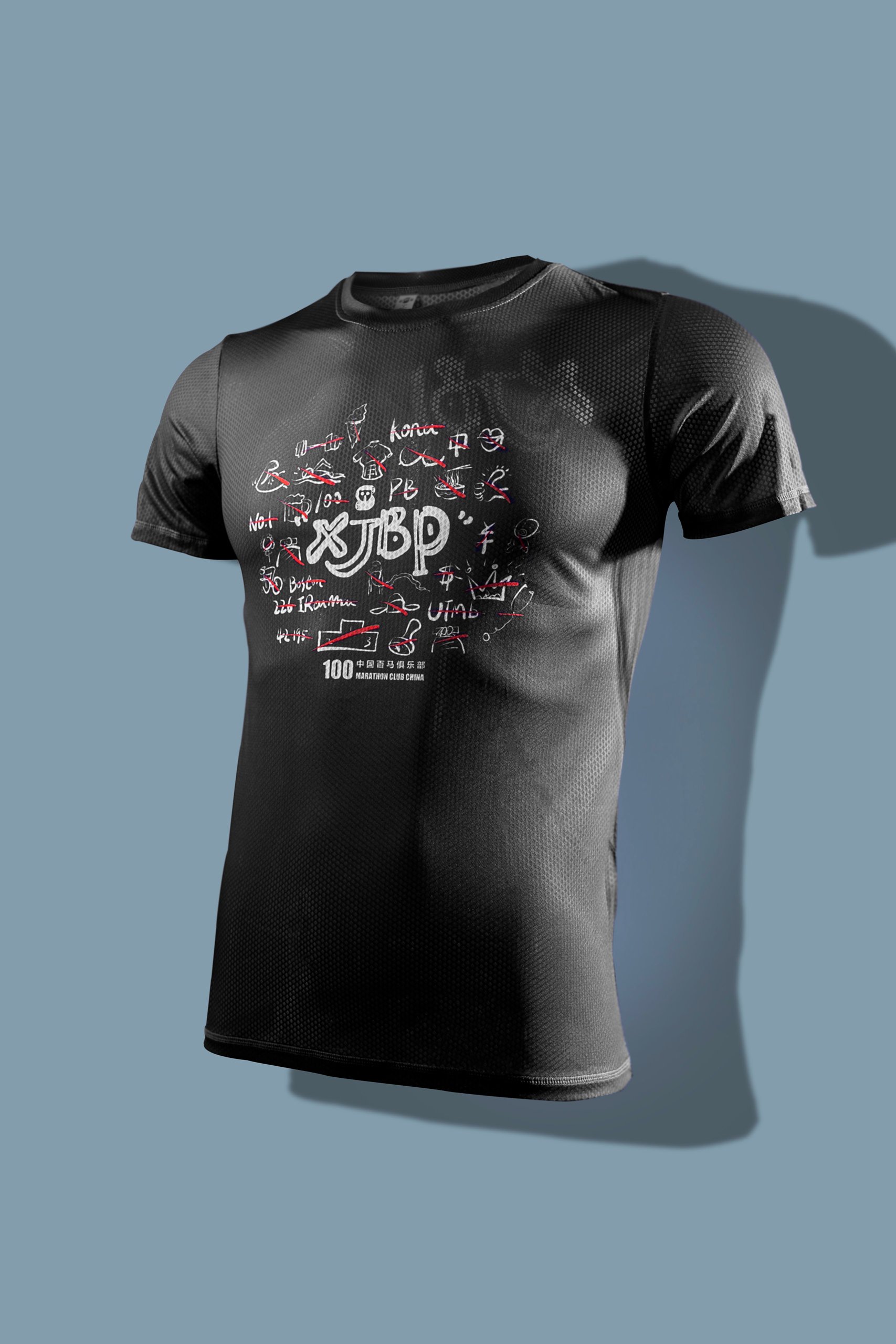 严素跑步TEE,XJBP2.0,男款,蓝/黑,轻量 短袖T恤 速干快干 透气,严素态度