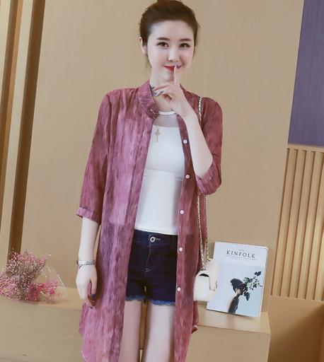 CQ 	syz601-16 新品V领五分袖拼接中长款防晒衣 商品图0