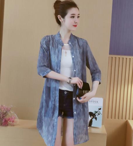 CQ 	syz601-16 新品V领五分袖拼接中长款防晒衣 商品图2