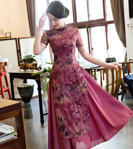 GSJ 7900 越南奥黛旗袍连衣裙