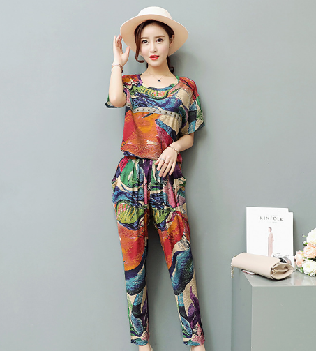 AL TZL811  印花简约时尚宽松T恤+松紧腰长款小脚裤