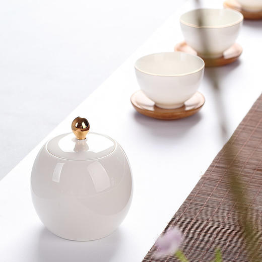 拾艺丨凝脂玉白瓷 陶瓷茶具 珍珠茶叶罐 8x9.5cm 商品图1