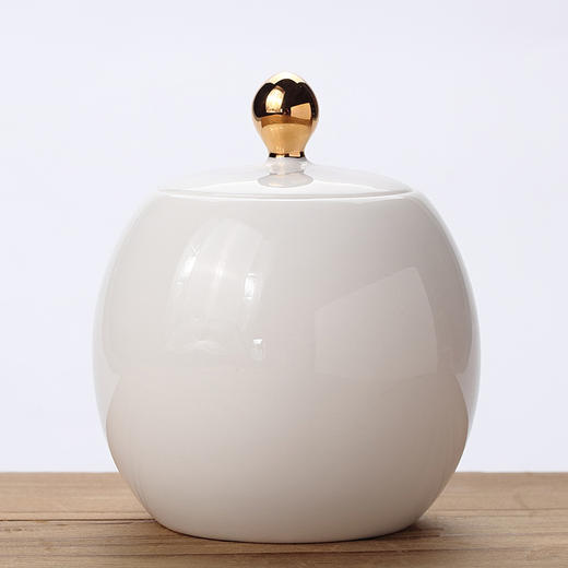 拾艺丨凝脂玉白瓷 陶瓷茶具 珍珠茶叶罐 8x9.5cm 商品图0