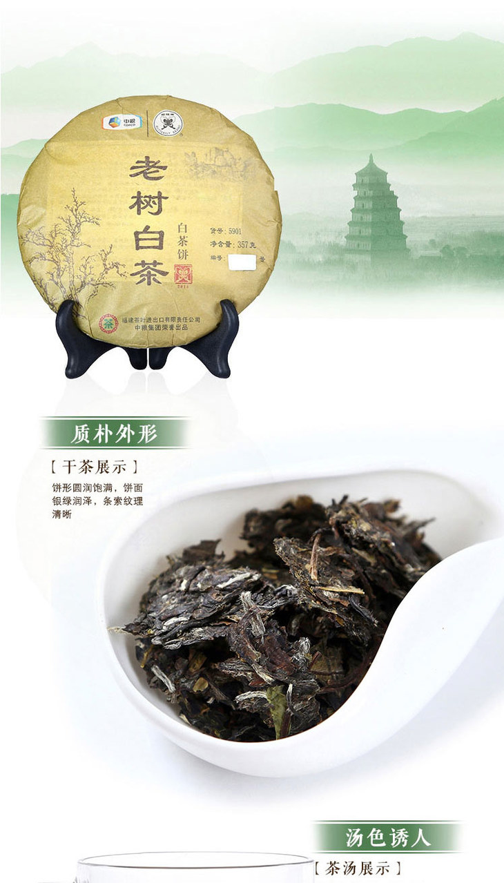 中茶老树白茶饼福鼎政和白茶饼357g