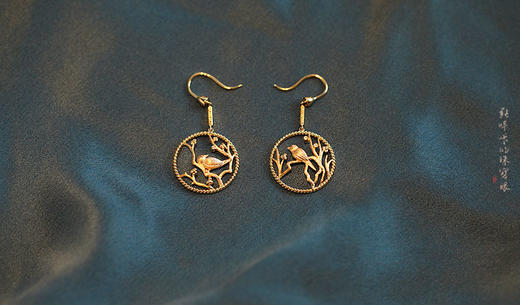 源自花鸟团扇的喜上眉梢耳环，耳钉 商品图3