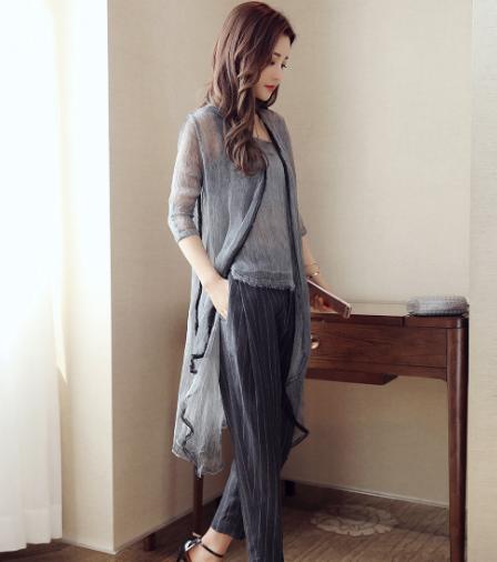 CQ OXN6871  新品圆领T恤+条纹阔腿裤三件套套装 商品图0