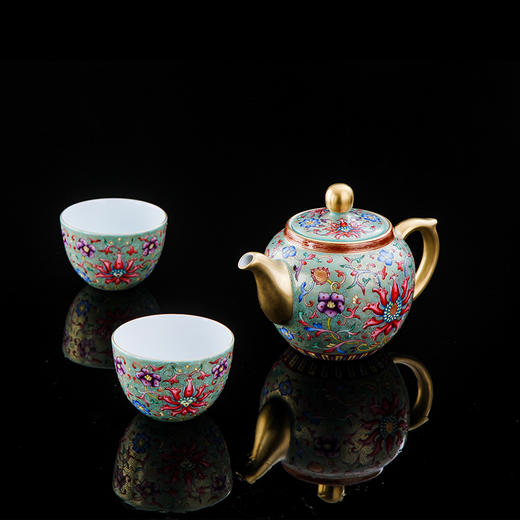 宝瓷林珐琅彩描金宝相花一壶两杯 商品图0