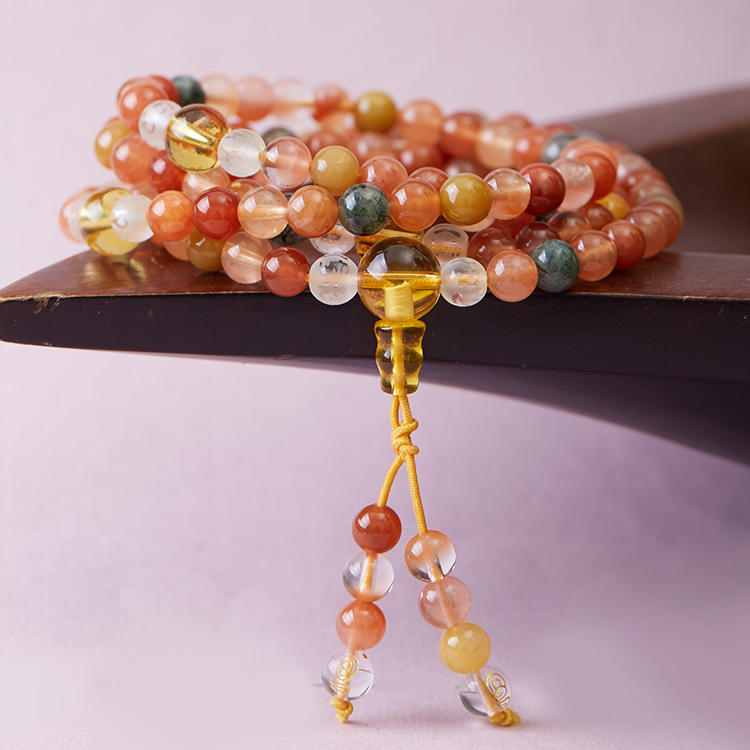 天然6mm彩发晶福禄寿108颗长串手链 益寿旺财