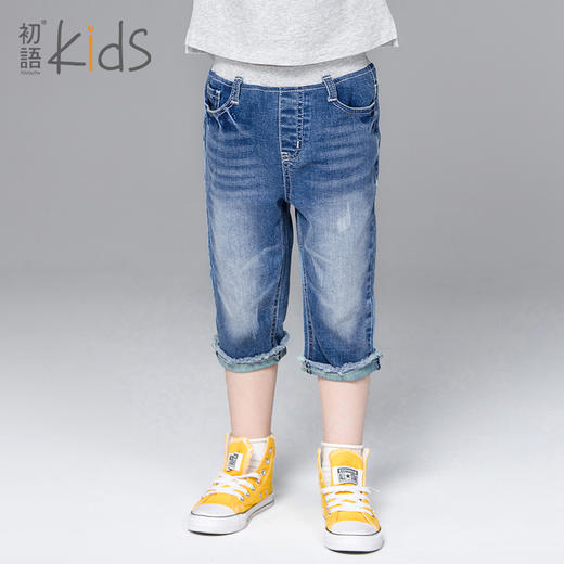 初语童装男童七分裤儿童牛仔裤男孩休闲中裤子童装透气薄t7218150081