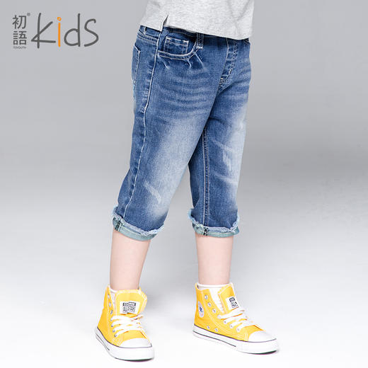 初语童装男童七分裤儿童牛仔裤男孩休闲中裤子童装透气薄t7218150081