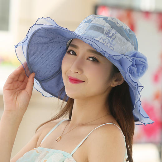 【服饰鞋包】。夏季真丝遮阳帽户外防晒帽韩版时尚蕾丝太阳帽女士帽子沙滩帽 商品图0