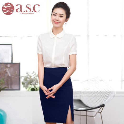 艾尚臣夏季OL时尚工作服面试正装短袖衬衫套装职业装女装套裙 商品图1