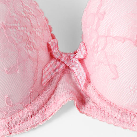 乐潘朵全蕾丝覆盖舒适聚拢文胸-粉色格纹