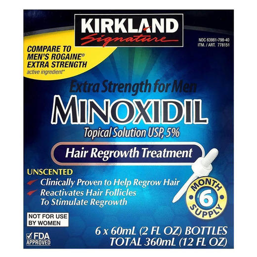 FDA唯一认证的生发产品！安全有效！Kirkland 5% Minoxidil 米诺地尔特强男士生发剂6个月剂量 商品图0