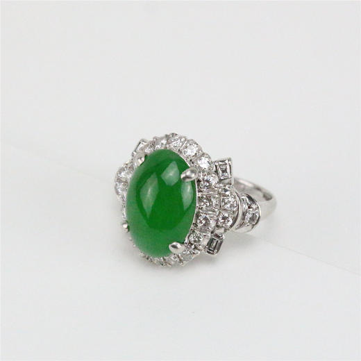 铂金镶钻翡翠戒指 商品图0