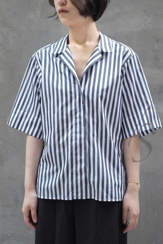 margaret howell 黑白条纹中袖衬衫