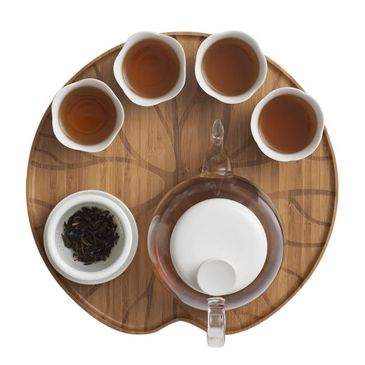 哲品鱼荷留白功夫茶具套装家用玻璃泡茶茶壶陶瓷茶杯子竹茶盘整套 商品图2