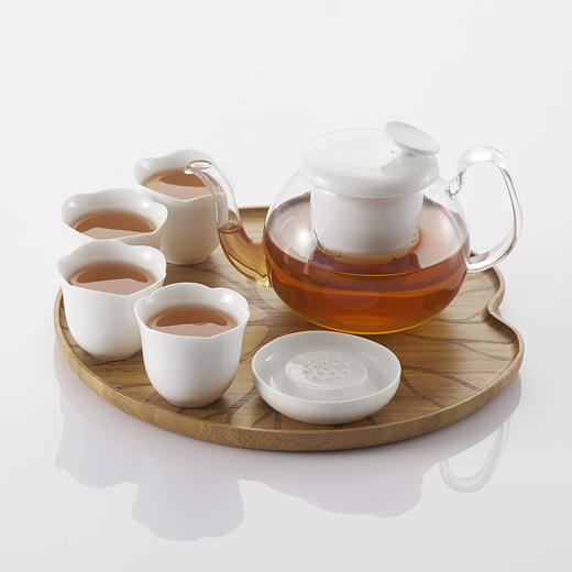 哲品鱼荷留白功夫茶具套装家用玻璃泡茶茶壶陶瓷茶杯子竹茶盘整套 商品图0