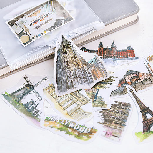diy景物建筑装饰贴 袋装42张 韩国手帐日记小贴画创意贴纸套装