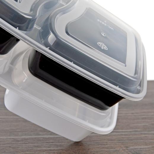 喇叭花1000ml黑色一次性双格便当盒6828饭盒餐盒两格打包盒带盖50套 商品图3