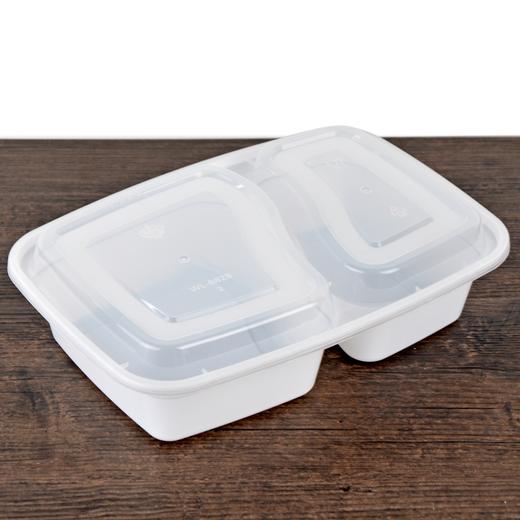 喇叭花1000ml黑色一次性双格便当盒6828饭盒餐盒两格打包盒带盖50套 商品图4