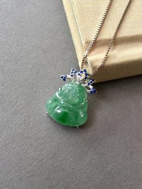 花开见佛-翡翠冰种阳绿肚子俏色弥勒佛