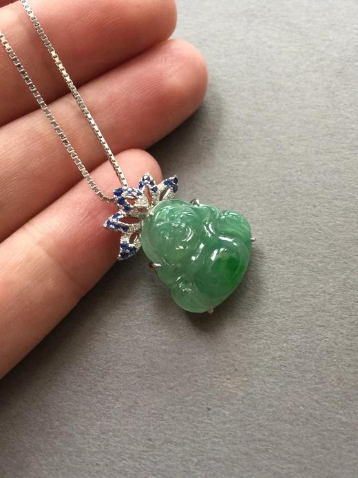 花开见佛-翡翠冰种阳绿肚子俏色弥勒佛 商品图4