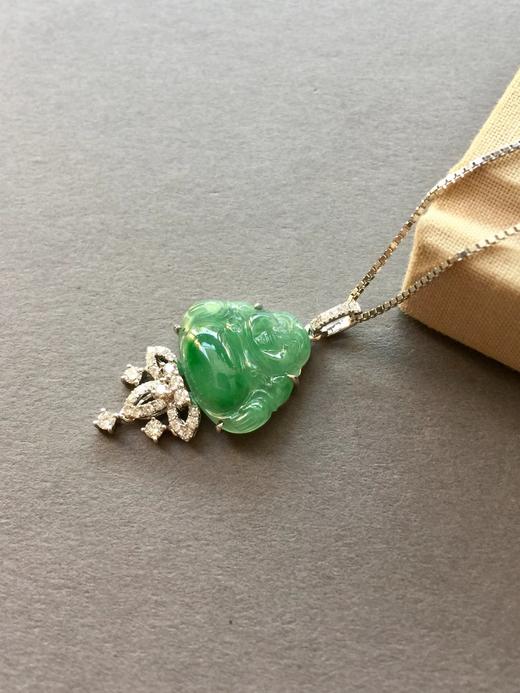 花开见佛-翡翠冰种阳绿肚子俏色弥勒佛 商品图1