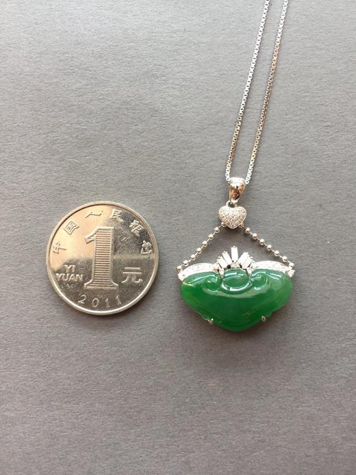 18k白金钻石镶嵌翡翠冰种阳绿如意 商品图3