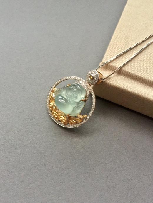 18k金钻石镶嵌翡翠高冰种弥勒佛 商品图0