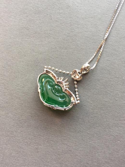 18k白金钻石镶嵌翡翠冰种阳绿如意 商品图4