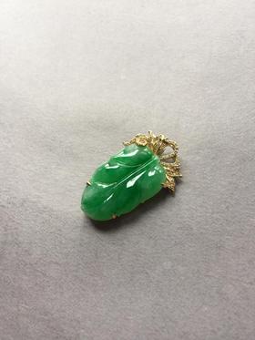 翡翠冰种阳绿叶子吊坠胸针两用款