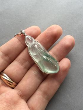 翡翠玻璃种飘花无相佛18k白金镶嵌