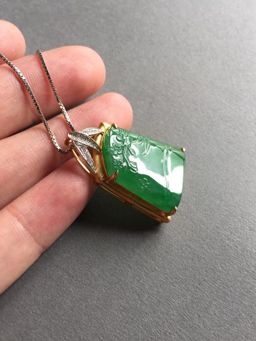 18k黄金钻石镶嵌翡翠冰种阳绿节节高 商品图0