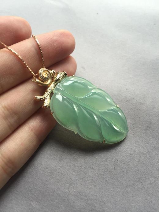 设计师款翡翠冰种浅阳绿叶子18k黄金钻石镶嵌 商品图1