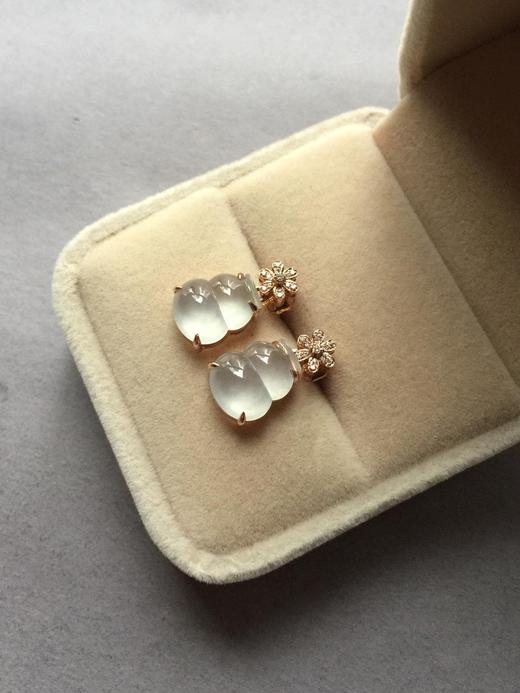 翡翠高冰种葫芦耳坠18k玫瑰金钻石镶嵌 商品图0