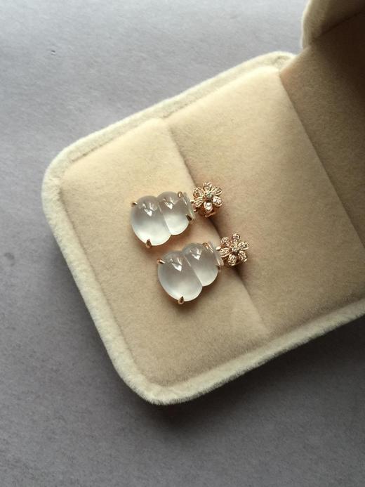 翡翠高冰种葫芦耳坠18k玫瑰金钻石镶嵌 商品图1