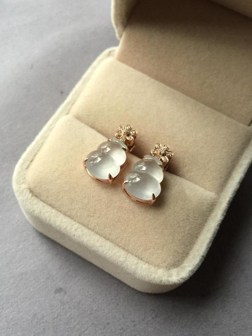 翡翠高冰种葫芦耳坠18k玫瑰金钻石镶嵌 商品图2