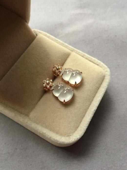 翡翠高冰种葫芦耳坠18k玫瑰金钻石镶嵌 商品图3