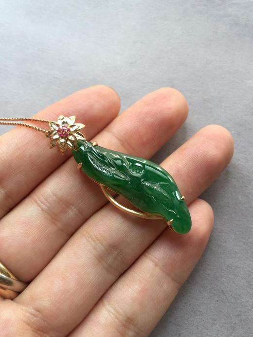 翡翠冰种满绿连年有余18k玫瑰金镶嵌 商品图0