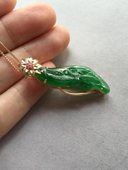 翡翠冰种满绿连年有余18k玫瑰金镶嵌 商品图1