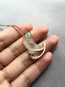 翡翠玻璃种阳绿俏色海豚18k黄金钻石镶嵌