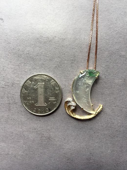 翡翠玻璃种阳绿俏色海豚18k黄金钻石镶嵌 商品图2